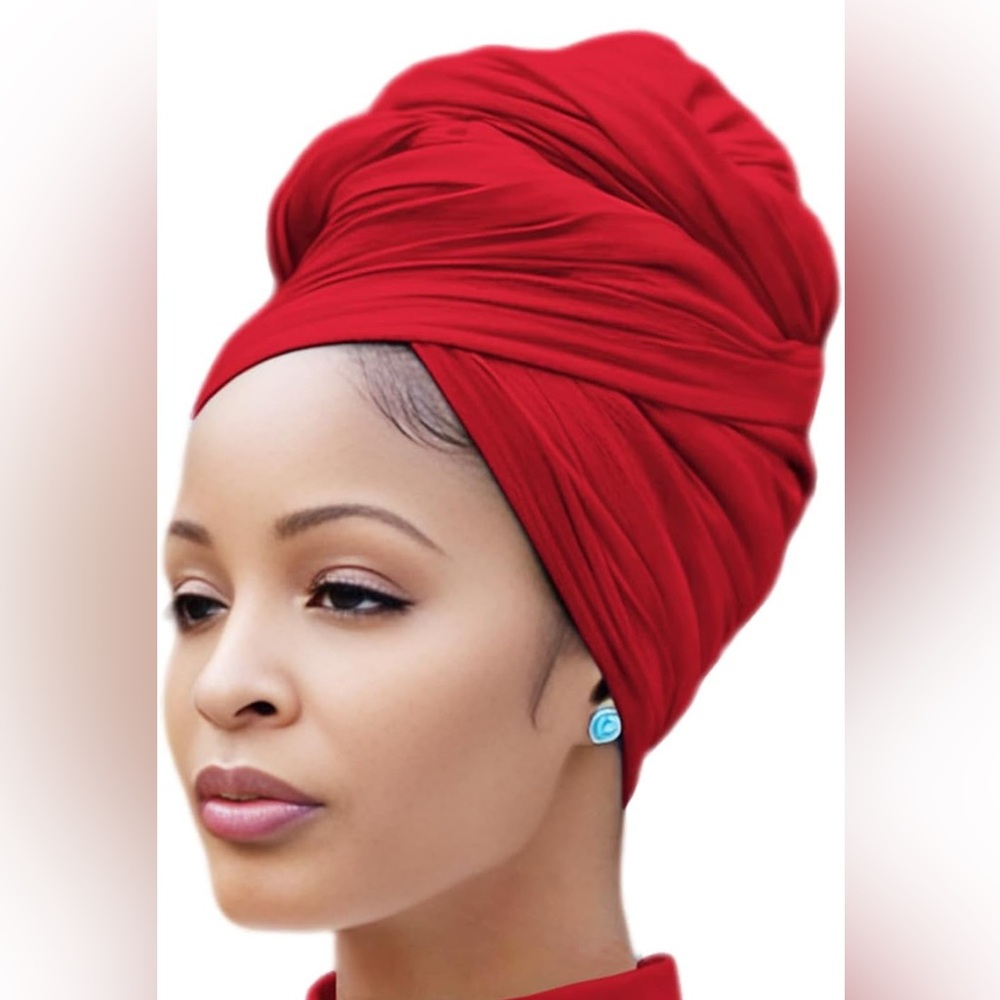 Red Stretch Turban African Head Wraps Scarf Soft Hijab for Locs Braids